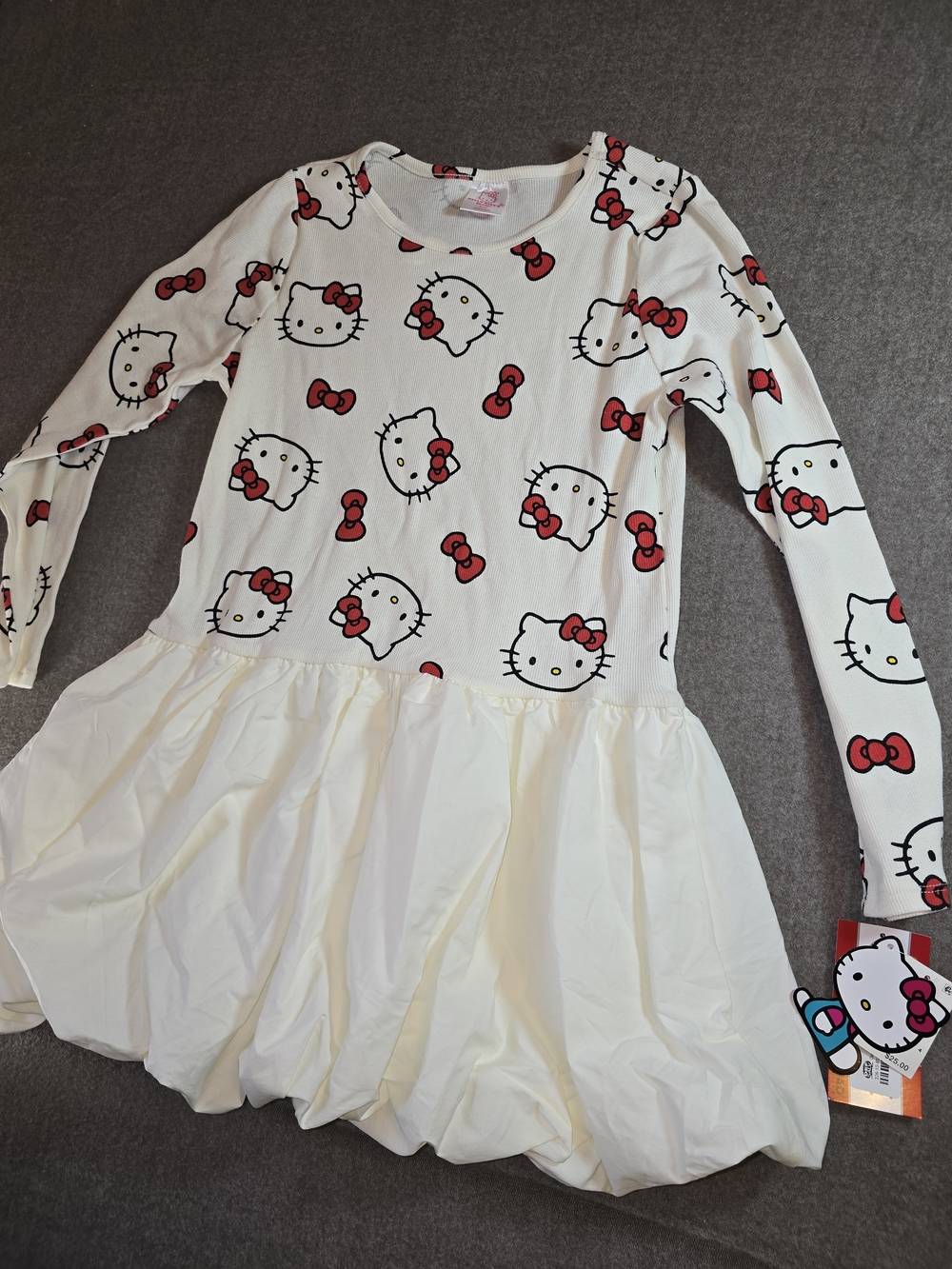 Sanrio Hello Kitty White Bubble Dress Ribbed Top Girls XL (14)